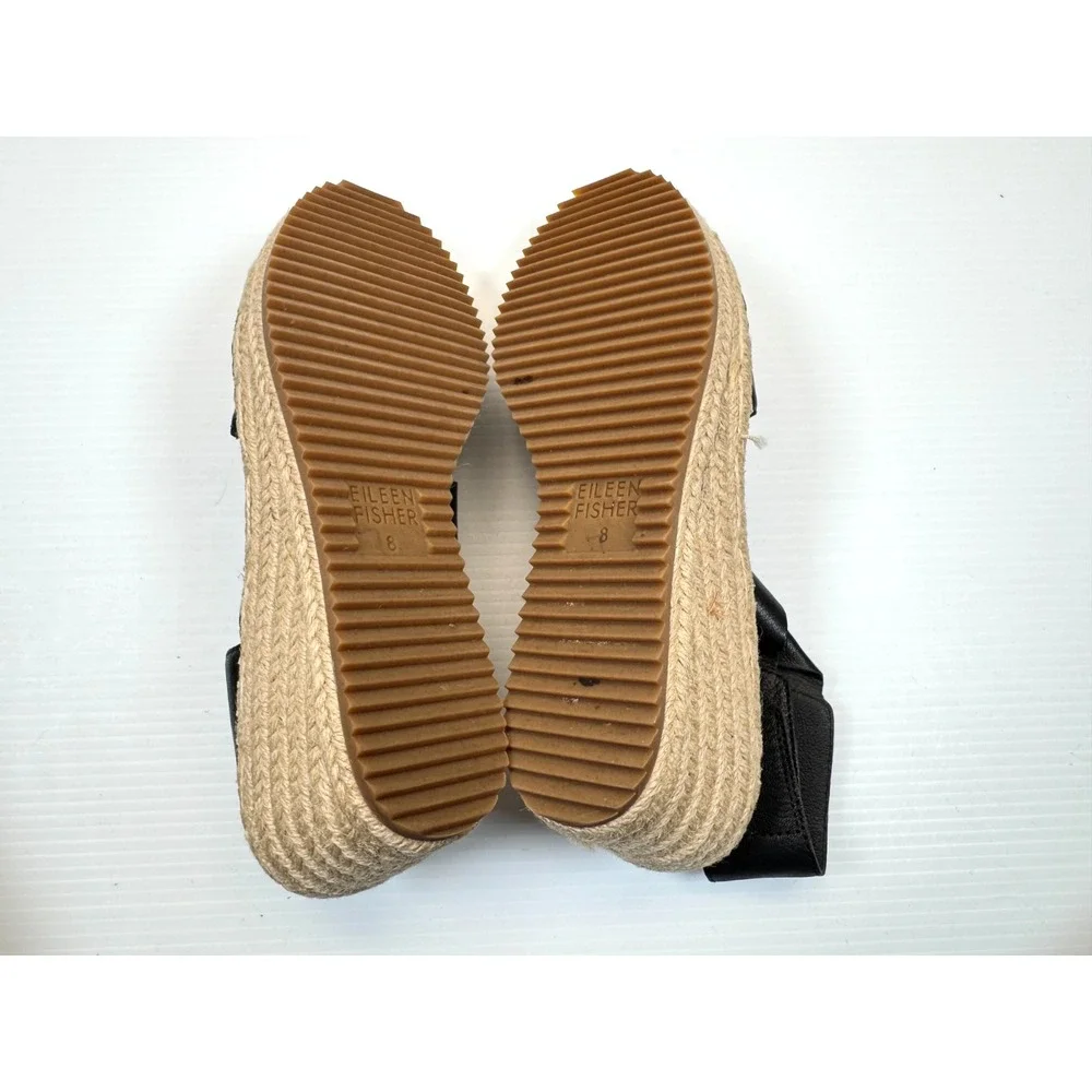 Eileen Fisher Willow Tumbled Leather Wedge Espadrille Women‎ 8 EUC $198 Open toe